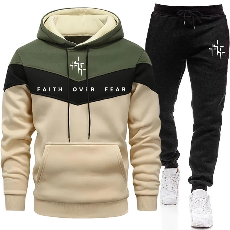 Track Suit Men - Faith Over Fear Men's Tracksuit Hooded