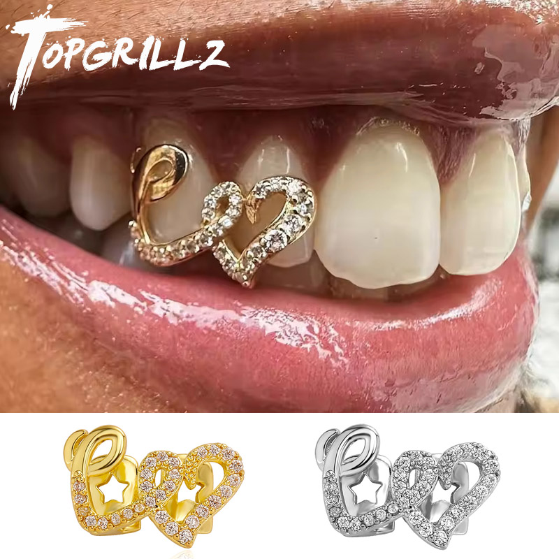 Mens Fashion Caps - TOPGRILLZ Double Heart Teeth Caps for