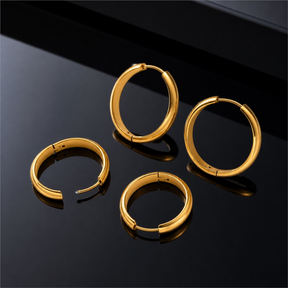4Pcs Stainless Steel Round Hoo - đánh giá và giá Men'S Fashion Jewelry