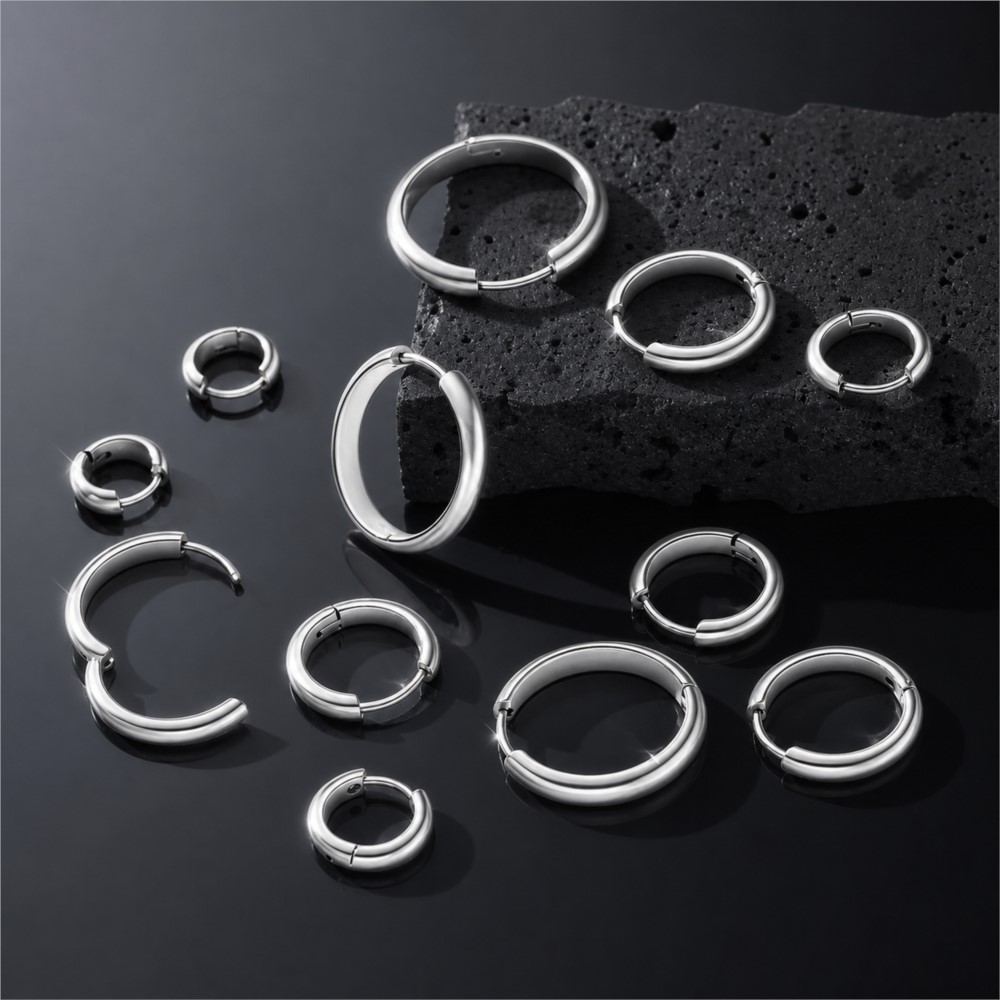 4Pcs Stainless Steel Round Hoo - đánh giá và giá Men'S Fashion Jewelry
