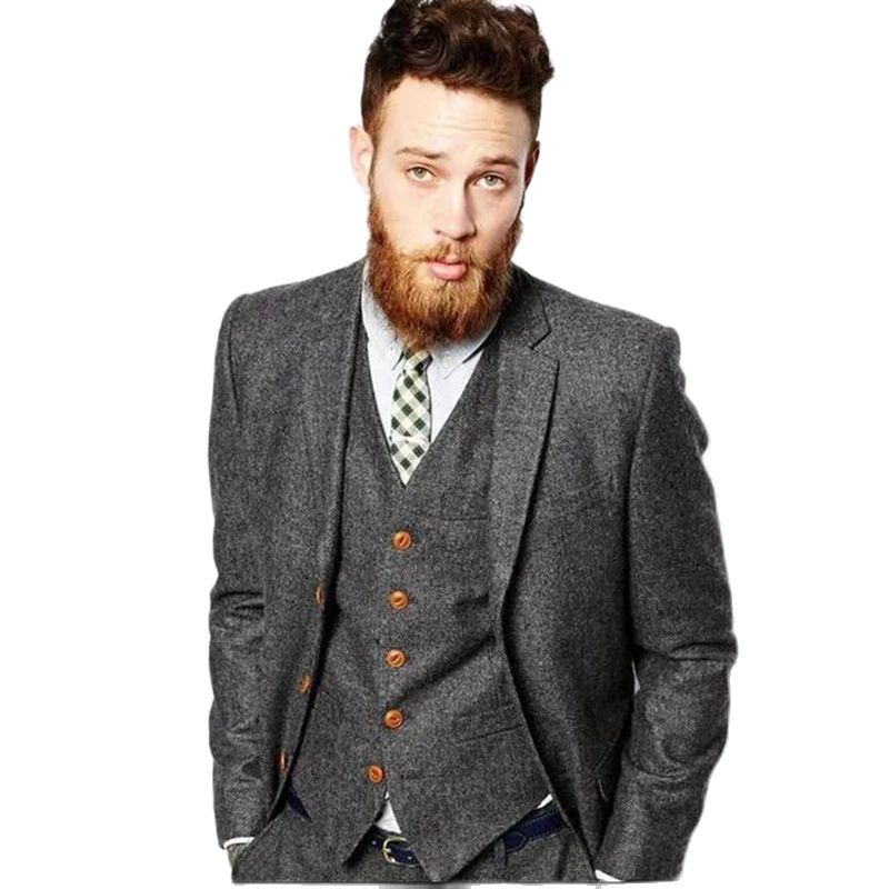 Grey Herringbone Tweed Winter  - đánh giá và giá Men'S Dress Pants Fashion